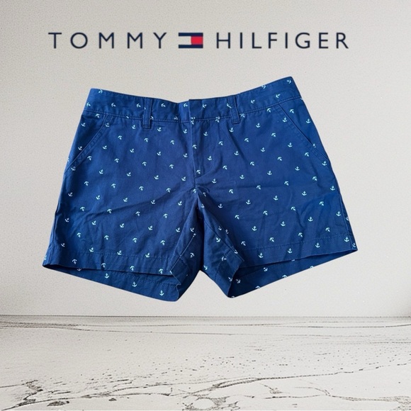 Tommy Hilfiger, Anchor Print Shorts, Size 2, Navy & White - Picture 1 of 12